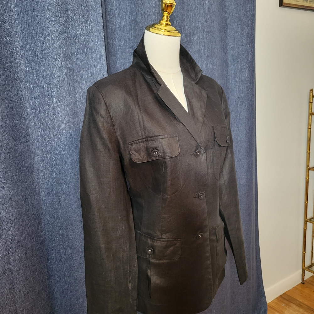 Merona Black Lenin Blazer Size M Old Money Minimalist Scandi girl Normcore - Picture 3 of 6